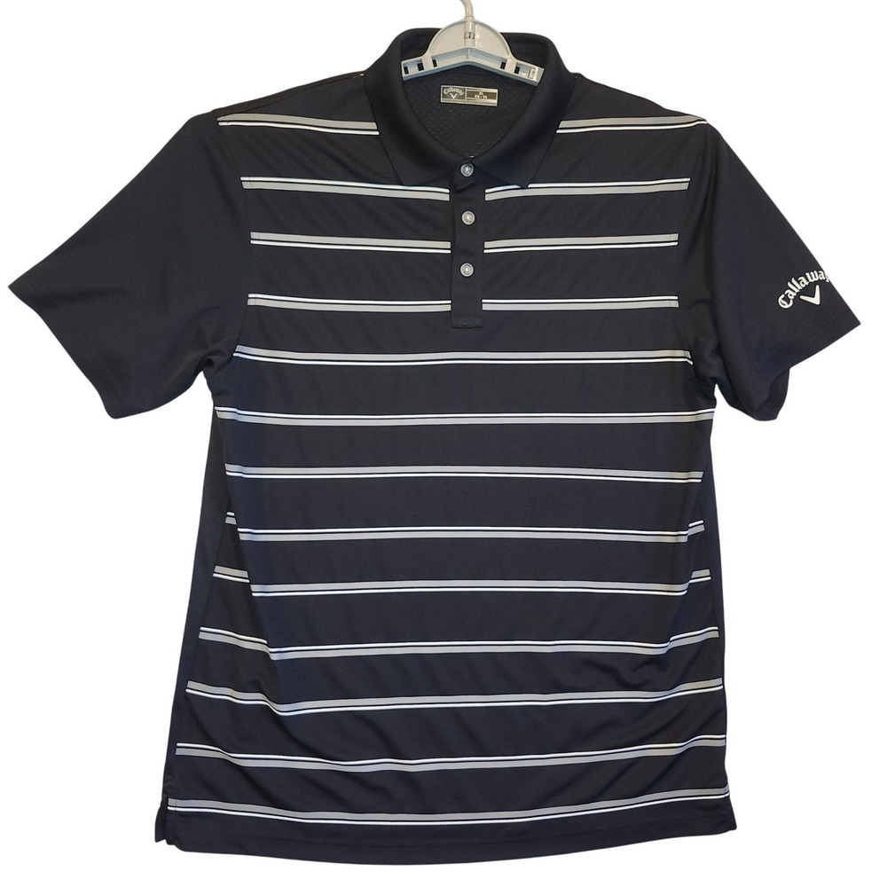 Callaway Golf Polo Shirt Mens XL‎ Black Striped Short Sleeve Performance 3193